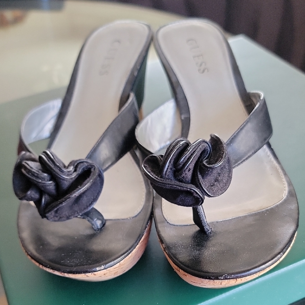 GUESS Black Sandals with Floral Accent